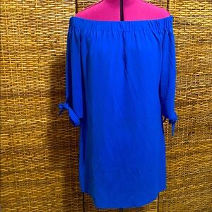 EUC Vince Camuto Off the Shoulder 3/4 sleeves with a bow electric blue dress 8
